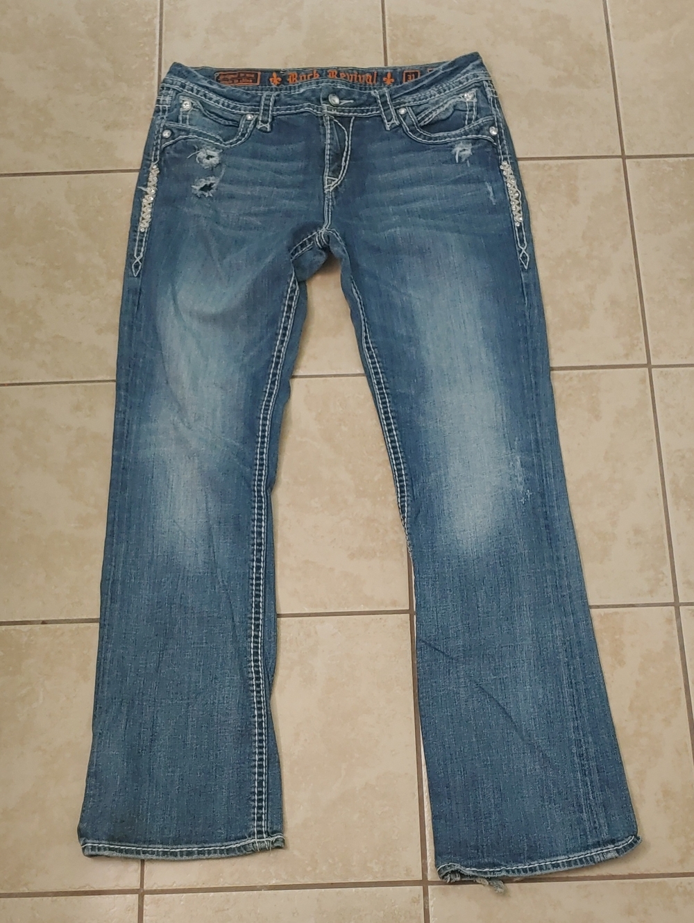 Rock Revival Jeans Irene Easy Boot Cut Y2K Distressed Denim Women's Size 31